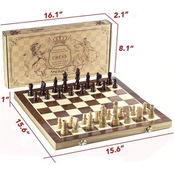 Chess Set, 15"x15" Folding Magnetic Wooden Standard Chess Game Board Set - Picture 3 of 7